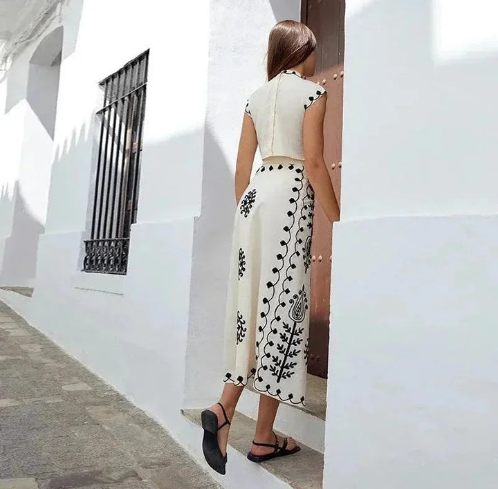 Alt text: "Women's sleeveless set with intricate embroidery detail, perfect for a casual-chic look, made from soft and…