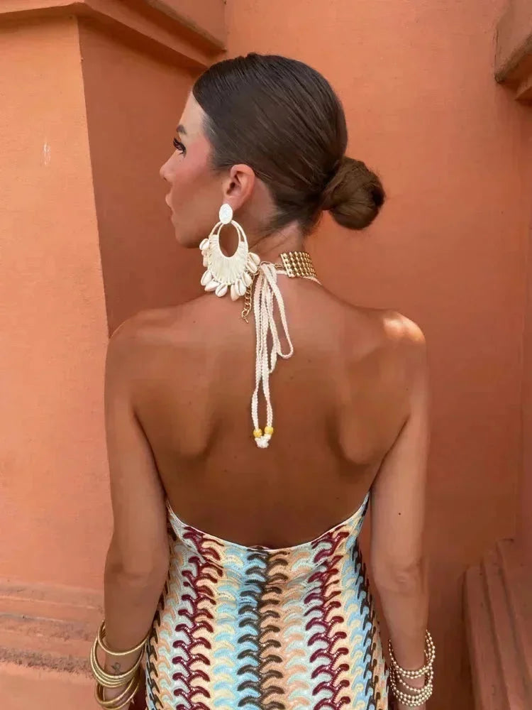 "Layna women's maxi dress featuring multicolor chevron design, perfect for a casual and stylish look."